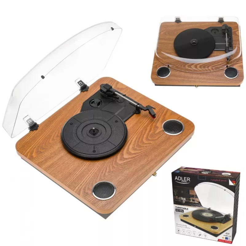 Adler AD 1914e tocadiscos con USB, Bluetooth, 33 1/3 y 45 rpm, cápsula cerámica, altavoces integrados de 2x0,8 W, salida RCA