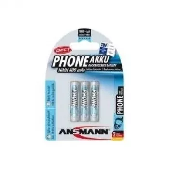 ANSMANN 5030142 Batería NiMH Micro AAA, teléfono DECT, 800mAh, pack de 3
