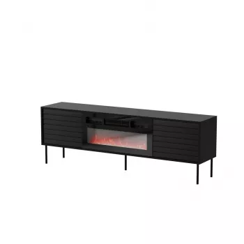 Mueble TV Cama Meble CORTINA 180x40x60 cm negro con chimenea negra