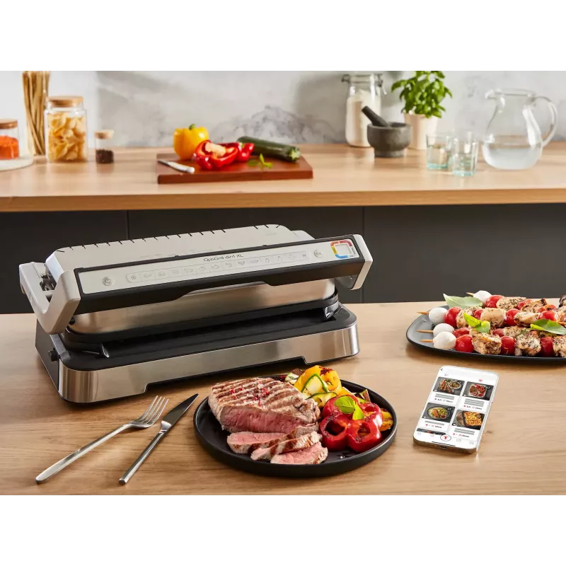 Parrilla eléctrica de contacto Tefal OptiGrill+ XL acero inoxidable — gran capacidad, programas automáticos de cocción