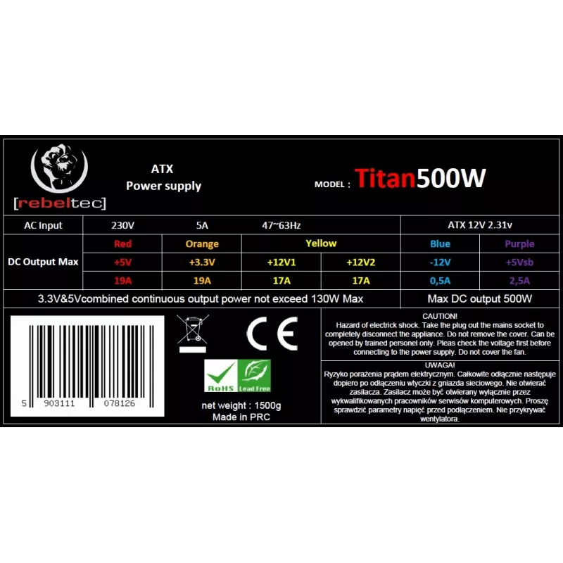 Fuente de alimentación ATX v2.31 TITAN 500W