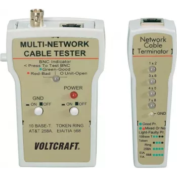 Comprobador de cables de red Voltcraft CT-1 para BNC y RJ-45, comprueba 10Base-T UTP/STP