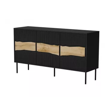 Cómoda cama meble INSERTO 3D 143,5×40×80 cm negra con LED, aglomerado, marco de 16 mm