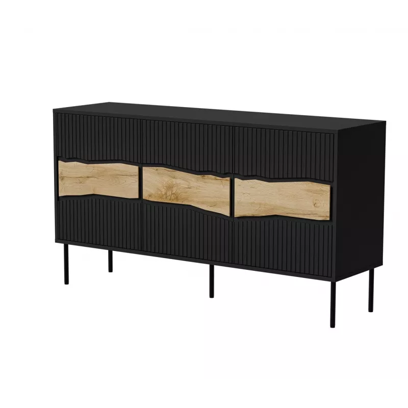 Cama Meble INSERTO 3D cómoda, 143,5x40x80 cm, negra, con LED