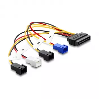 Cable de alimentación DELOCK SATA 15 pines a 4×2 pines ventilador (12 V / 7 V / 5 V), 20 cm