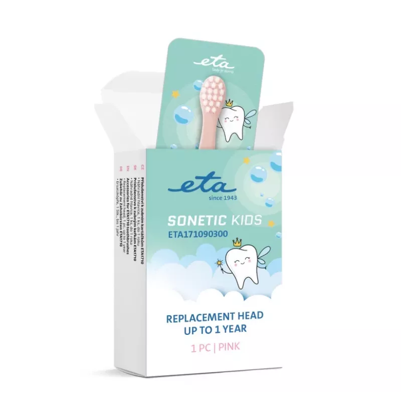 Cabezal de recambio para cepillo de dientes eléctrico ETA Sonetic Kids — rosa, 1 ud., recambio mensual