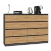 Cómoda Top e shop M8 140 ANT/ART — 8 cajones, antracita/roble, 1380×400×970 mm, tablero de partículas