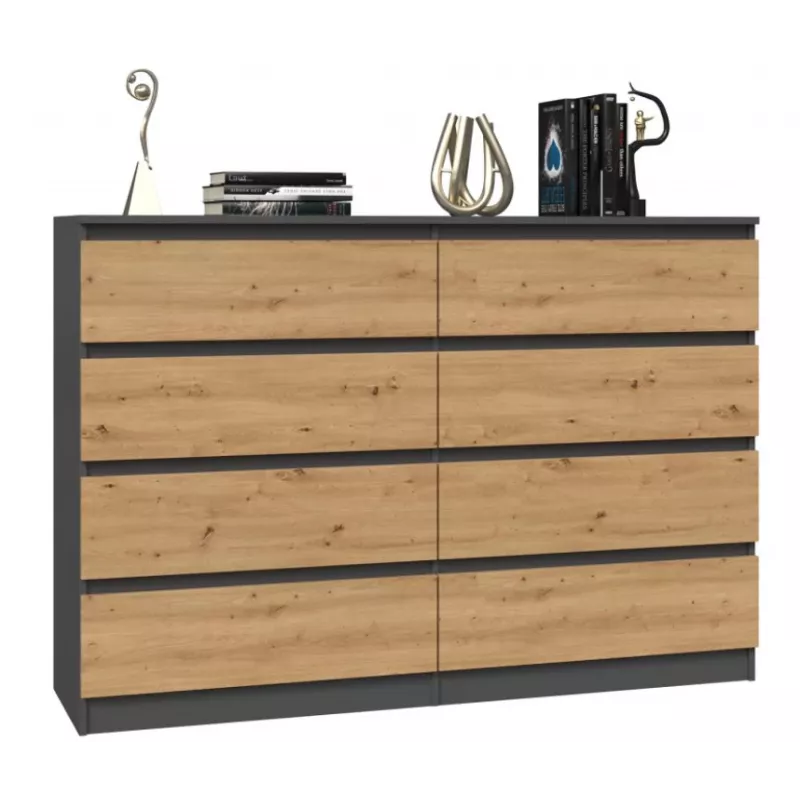 Cómoda Top e shop M8 140 ANT/ART — 8 cajones, antracita/roble, 1380×400×970 mm, tablero de partículas