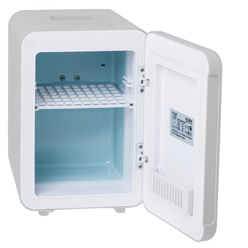 Mininevera Adler AD 8084G — compacta gris 12V/230V, capacidad 4 L, portátil, puerta con bisagra a la derecha