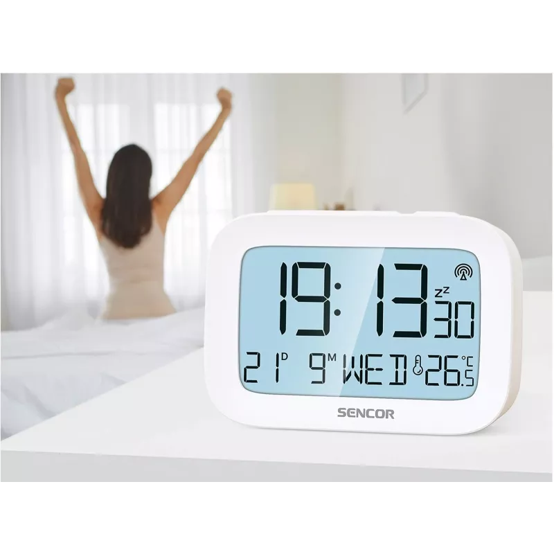 Despertador digital SENCOR SRC 2200 con pantalla LED y respaldo de batería
