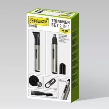 Set de recortadora 2 en 1 Maestro MR-666 USB — set doble de cuidado recargable
