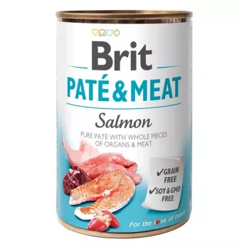Alimento húmedo para perros Brit Paté & Meat con salmón 400 g – comida completa en lata para perros adultos, 75 % humedad, 11 % proteína, 9 % grasa