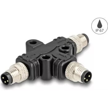 Divisor de cable DeLOCK M8 divisor en T codificación A de 3 polos 1 x conector macho a 2 x conector macho conexión en paralelo