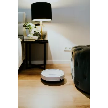 Robot aspirador BLAUPUNKT RVC201 — redondo, blanco, depósito sin bolsa de 0,5 litros, 55 minutos de autonomía