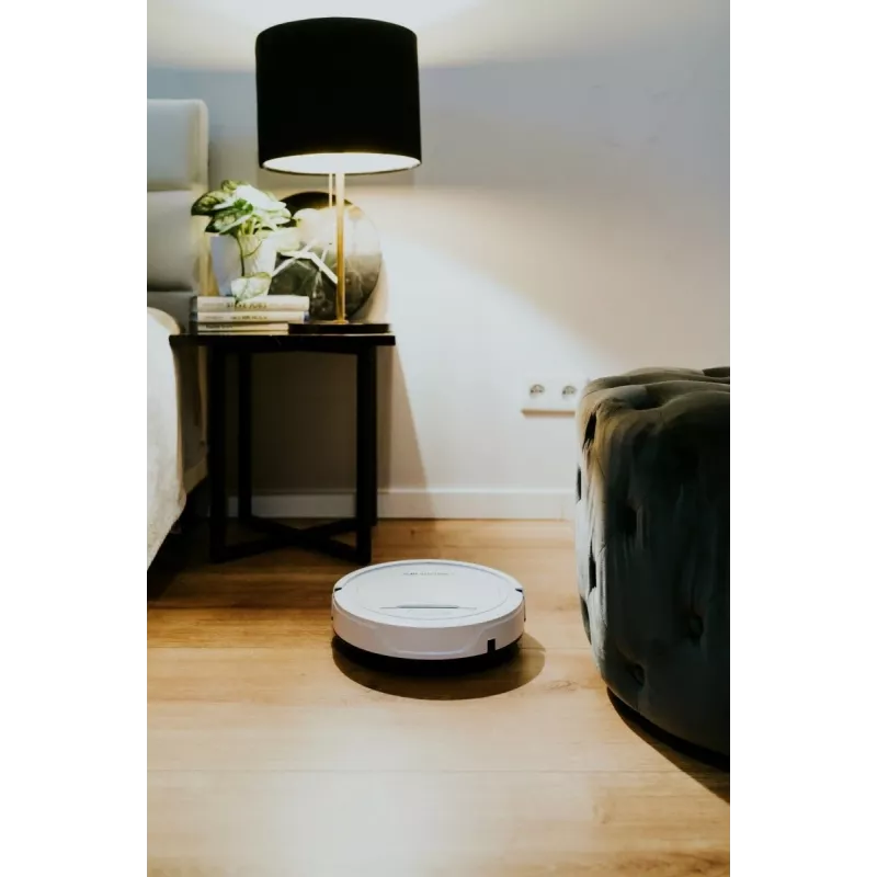 Robot aspirador BLAUPUNKT RVC201 — redondo, blanco, depósito sin bolsa de 0,5 litros, 55 minutos de autonomía