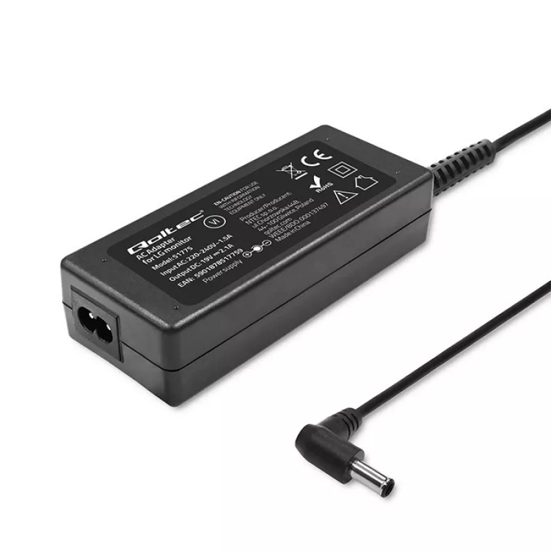 Qoltec 51775 adaptador de corriente CA para monitores LG, 40 W, 19 V 2,1 A, conector de 6,5x4,4 mm