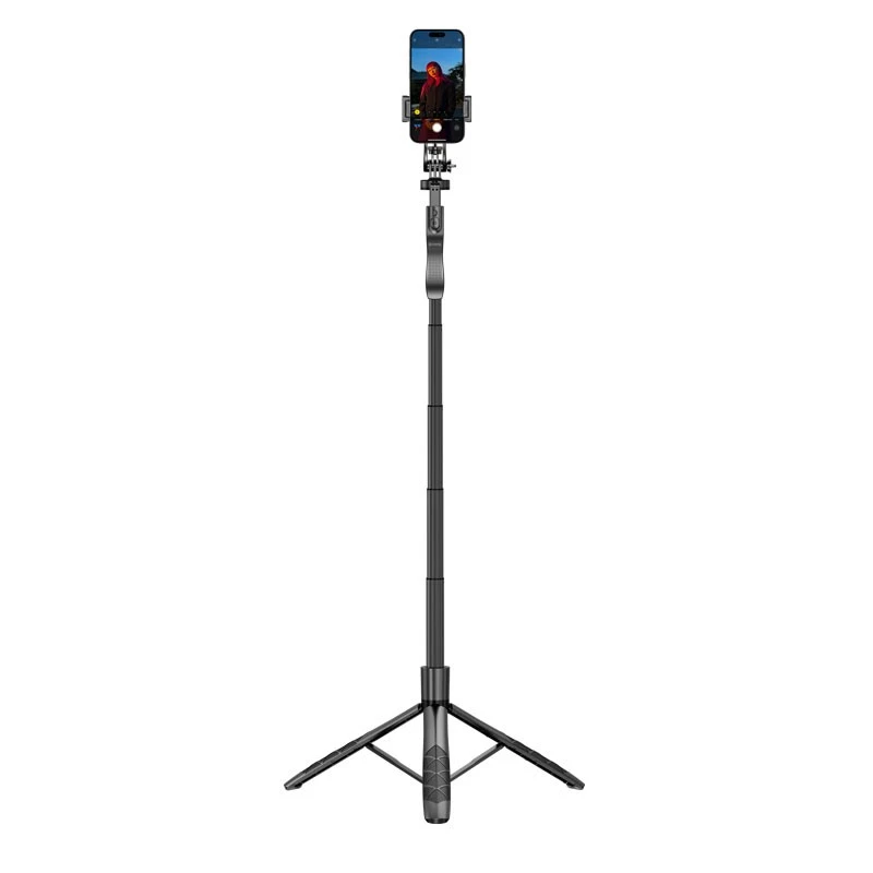 Palo selfie con trípode Crong CRGSGU1BLK aluminio Bluetooth con patas plegables y soporte para móvil