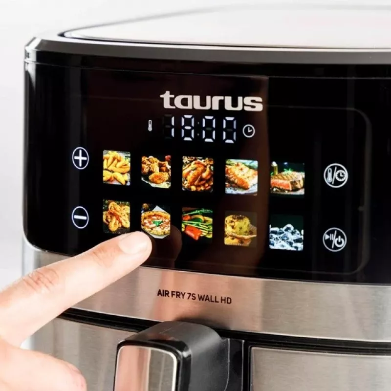 Freidora de aire Taurus Air Fry 7S 1600W 6,5L, acero inoxidable, 8 programas, 80–200°C, control táctil