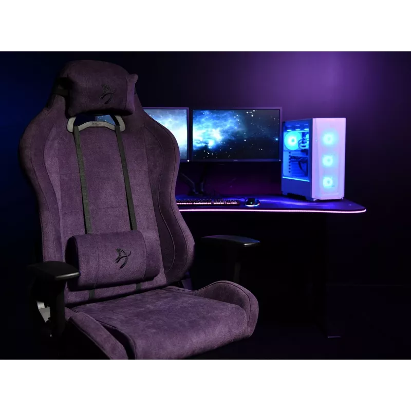 Silla gaming Arozzi Torretta SoftFabric Morado – diseño ergonómico, reposabrazos ajustables, respaldo reclinable