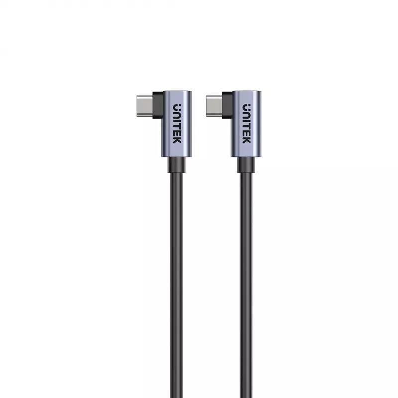 Cable USB-C Unitek C14147ABK01-1M, 1 m, conectores acodados 90°, USB PD 3.0 100W, datos 480 Mbit/s, negro