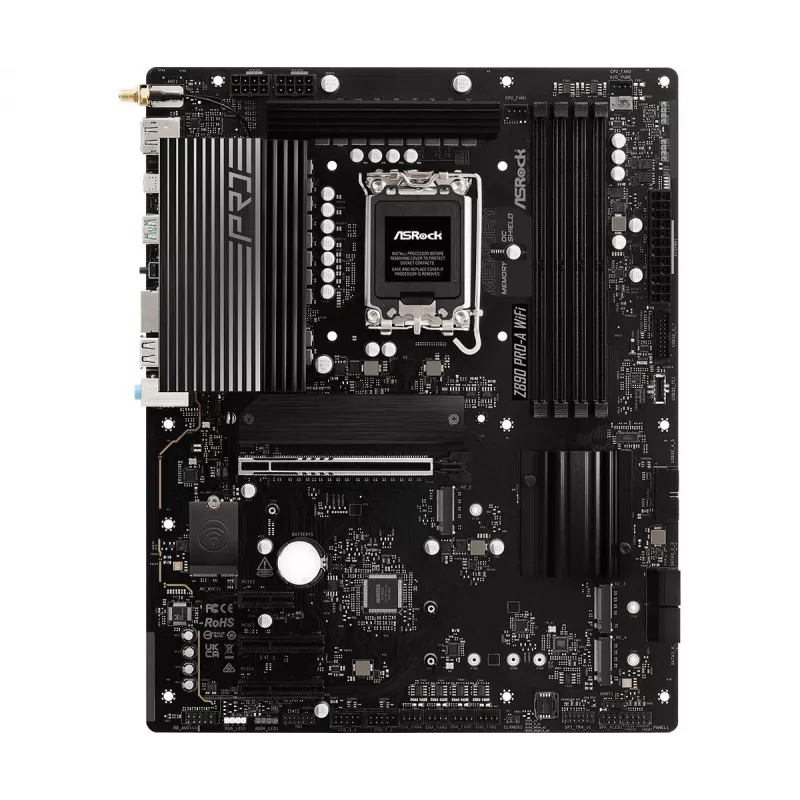 Placa base ASRock Z890 Pro-A WiFi — Intel Z890, LGA 1851, ATX, DDR5, 4x DIMM, 256GB, Wi-Fi 6E, 2.5Gb LAN