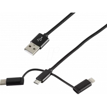 Cable USB ShiverPeaks BS14-50068 1m USB A USB C/Micro-USB B/Lightning negro
