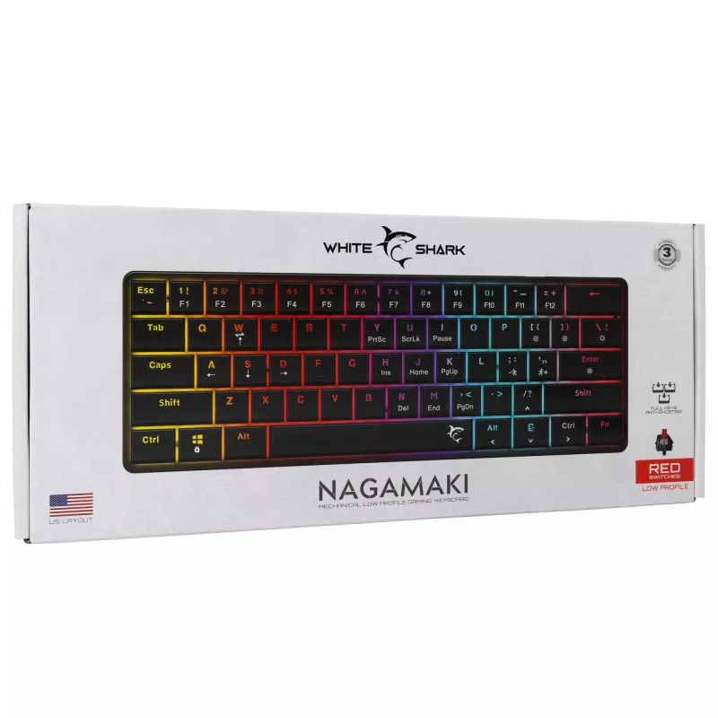 Teclado mecánico White Shark Nagamaki negro — distribución US, interruptores mecánicos rojos