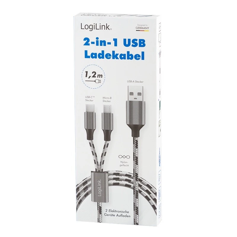 LogiLink CU0202 cable USB USB 2.0 1,2 m USB A USB C/Micro-USB A gris