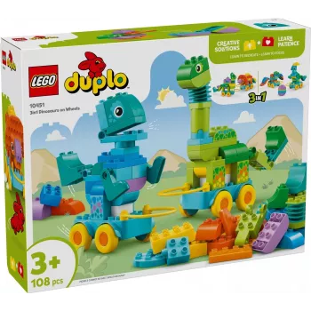 Juguete de construcción LEGO DUPLO 10451 Dinosaurios sobre ruedas set 3 en 1, 108 piezas, edad 3+, altura 220 mm