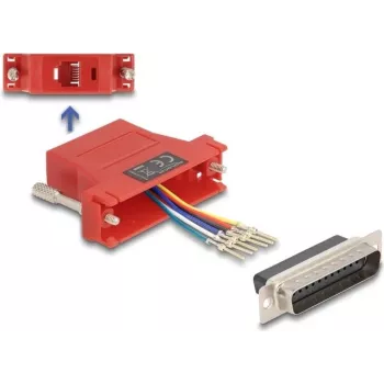 Delock 67094 Kit de montaje D-Sub de 25 pines macho a RJ12 hembra, rojo