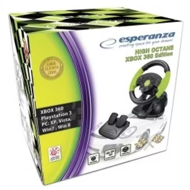 Esperanza EG104 High Octane volante con pedales, PC/PS3/Xbox 360, negro/verde