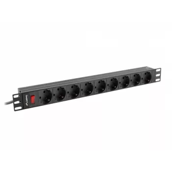 Unidad de distribución de corriente LANBERG PDU-09F-0300-BK — 9 tomas Type-F, cable de 3 m, carcasa de aluminio, 10 A