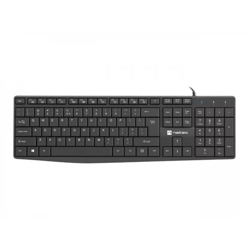 Teclado con cable de tamaño completo NATEC NAUTILUS NKL-1950 — USB, QWERTY US International, 105 teclas, negro