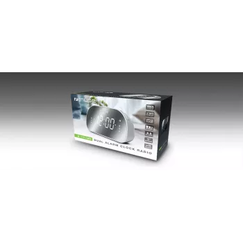 Radio reloj Muse M-170CMR — radio reloj digital, pantalla LED de 1,2 pulgadas, FM, AC 230V, respaldo AAA, espejo/blanco