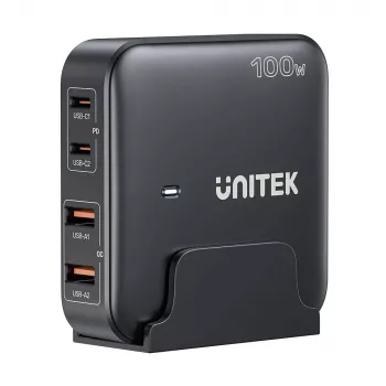 Cargador de escritorio Unitek P1229ABK01-EU 100 W con 2× USB-A y 2× USB-C
