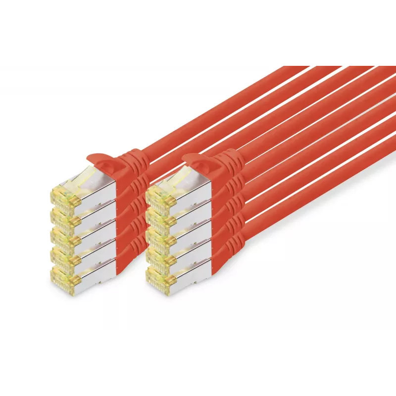 DIGITUS Cable de conexión CAT6A S/FTP, 1 m, rojo, pack de 10