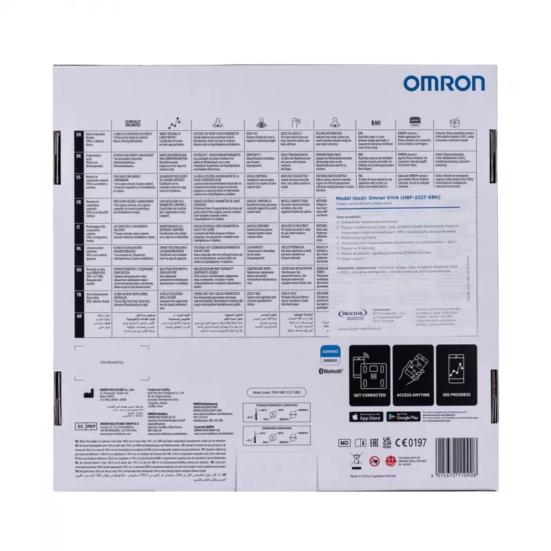Omron VIVA HBF-222T-EBK báscula de composición corporal, cuadrada, LCD, negra
