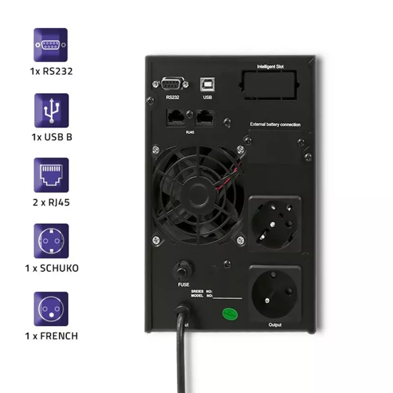 SAI (sistema de alimentación ininterrumpida) Qoltec 53042 de doble conversión (Online) 1 kVA 800 W 2 tomas de CA