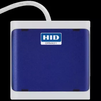 HID OMNIKEY 5022 CL (azul oscuro) - conector corto de 13 cm - conector macho USB-A estándar - solo lector sin contacto (13,56 MHz) - compatible con CCID - soporte de tarjeta y accesorios de montaje opcionales - MOQ 10