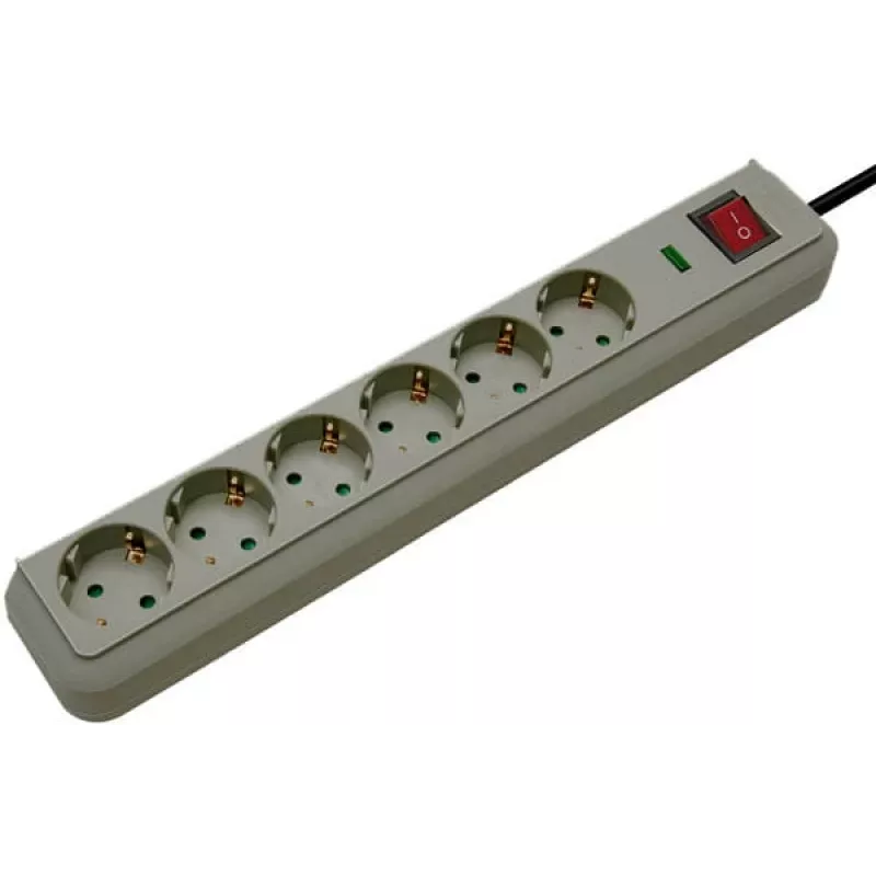 Regleta de enchufes Eco-Line 6 tomas (gris claro, 1,5 metros, protección contra sobretensiones 13.500A)