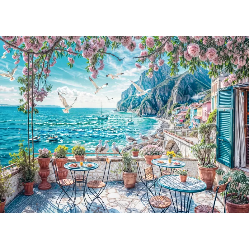 Schmidt Spiele Terrazas junto al mar, puzzle de 1000 piezas, escena paisajística marina