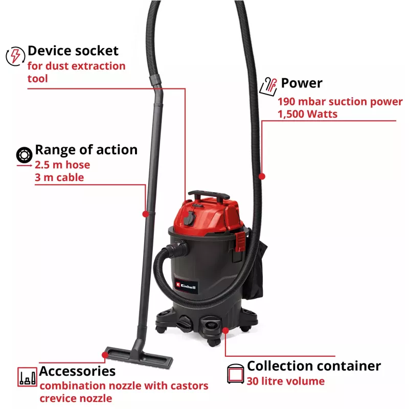 Einhell TC-VC 1930 A aspiradora de sólidos y líquidos, roja/negra