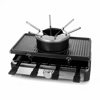 Raclette-grill Emerio RG-124930 para 8 personas, 1400 W, negro y acero inoxidable, mando giratorio