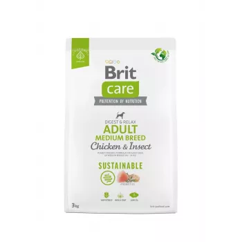 Pienso seco para perros Brit Care Sustainable Adult Medium Breed pollo e insecto, 3 kg, proteína 26 %, grasa 16 %