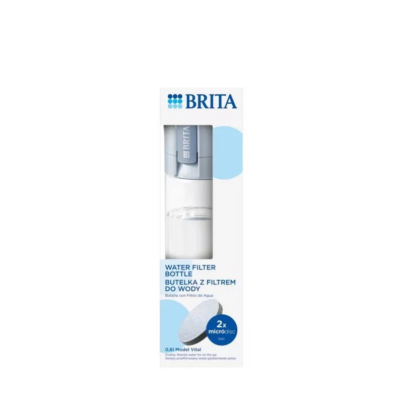 Botella filtrante BRITA Vital azul pastel 600 ml con 2 filtros MicroDisc, sin BPA, apta para lavavajillas