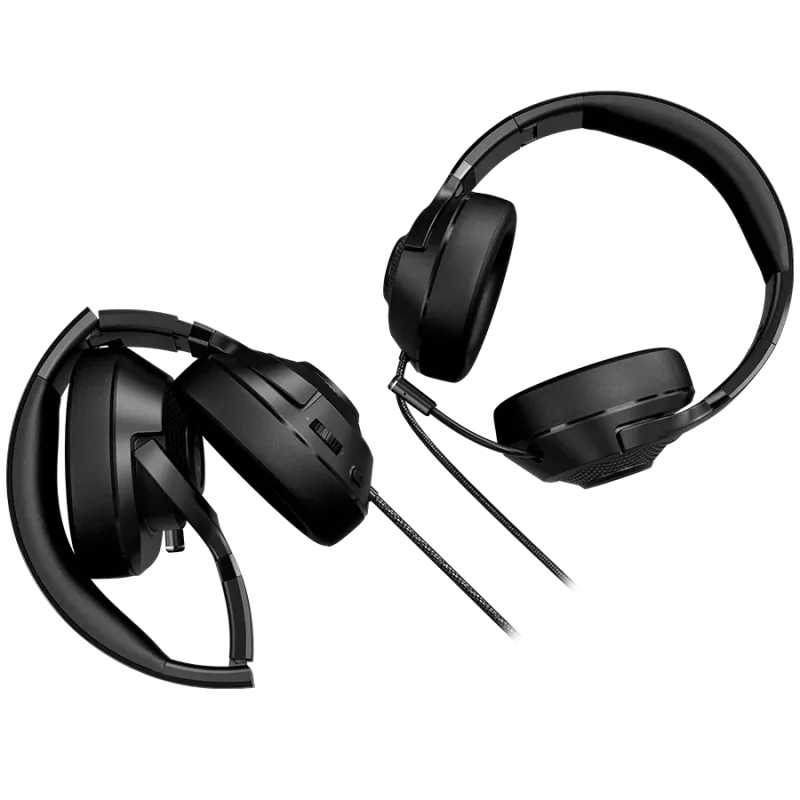 LORGAR Noah 101, Auriculares gaming con micrófono, conexión jack de 3,5 mm, longitud del cable 2 m, diseño plegable, almohadillas de piel sintética PU, tamaño: 185*195*80 mm, 0,245 kg, negro