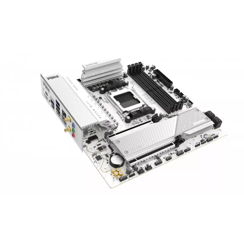 Placa base Sapphire PURE B850M WIFI Micro ATX — AMD B850, socket AM5, DDR5 hasta 8000 MHz, 4 DIMM, Wi‑Fi 6, 2,5 Gb LAN, 2× M.2, PCIe 5.0 x16