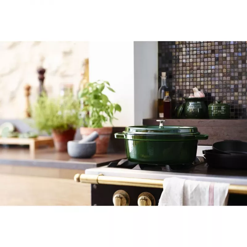 Staub La Cocotte 33 cm olla de asar ovalada de hierro fundido, verde albahaca