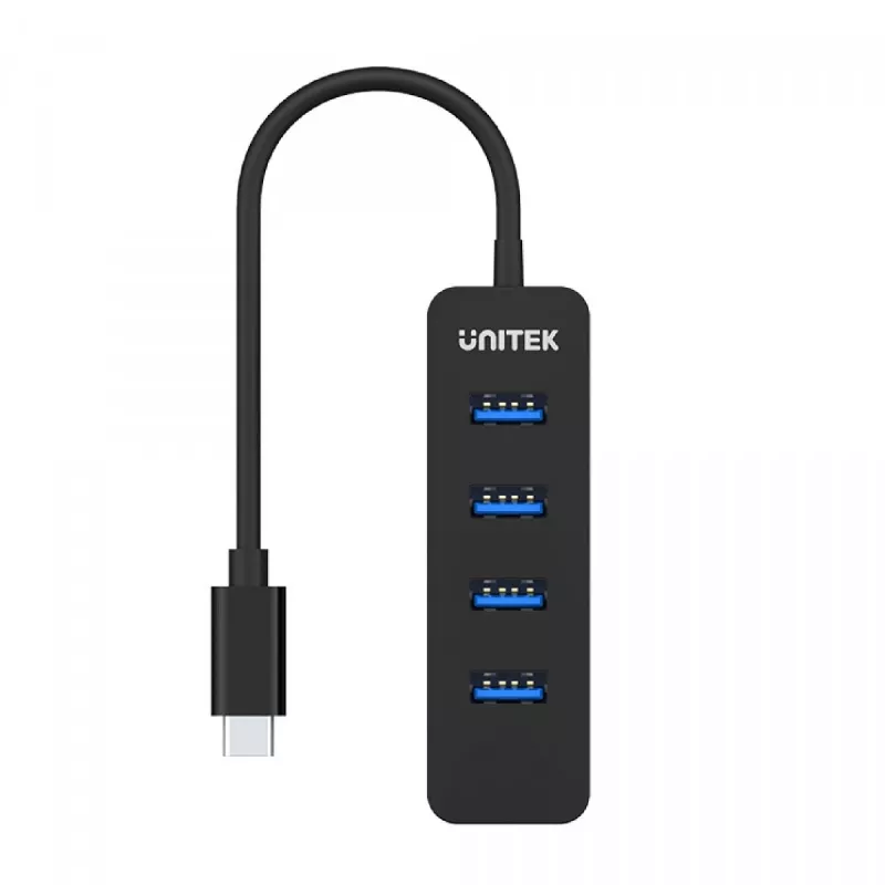 Hub USB Unitek uHUB Q4 — hub de 4 puertos USB 3.2 Gen 1 (Type-A), host USB-C, 5 Gbit/s, 10 W, negro