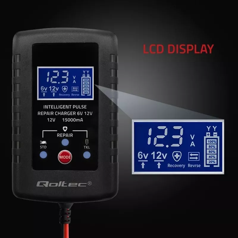 Cargador de baterías QOLTEC 52426 para baterías AGM/GEL/estándar 6V/12V 2A con indicador LED